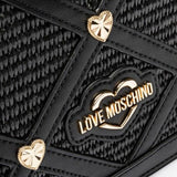 Mala Love Moschino de ombro preta em ráfia  com tachas douradas