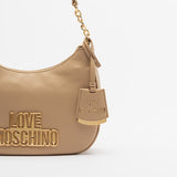 Mala de mão Love Moschino em bege com logo metálico