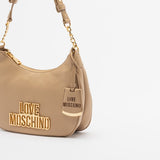 Mala de mão Love Moschino em bege com logo metálico