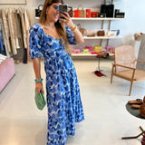 Omary long dress with blue print