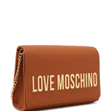 Mala de ombro Love Moschino camel com logo metálico