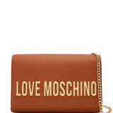 Mala de ombro Love Moschino camel com logo metálico