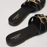 Black Twinset low sandal with interlacing