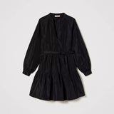Short black Twinset taffeta dress with frill