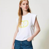 Camiseta Twinset blanca con logo bordado de limón