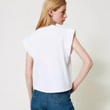White Twinset T-Shirt with lemon embroidered logo