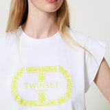 White Twinset T-Shirt with lemon embroidered logo