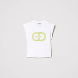 Camiseta Twinset blanca con logo bordado de limón
