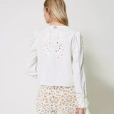 Short white Twinset coat with floral embroidery