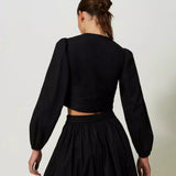Twinset short blouse in black poplin