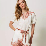 Twinset linen blouse with pink floral pattern