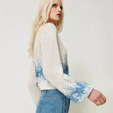 Knitted cardigan Twinset with floral motifs in blue