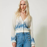 Knitted cardigan Twinset with floral motifs in blue