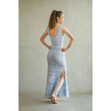 Cecilia Prado long dress in blue knitted mesh with openings