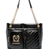 Mala de ombro Love Moschino tote bag acolchoada com bolsos exteriores