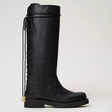 Botas TWINSET de pele em preto com cordões