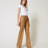 Calça straight fit TWINSET em polipele camel