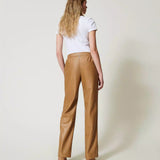 Calça straight fit TWINSET em polipele camel