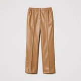 Calça straight fit TWINSET em polipele camel