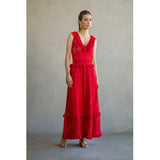 Vestido largo de Cecilia Prado en malla de punto rojo