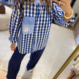 Sissina shirt with blue and white print