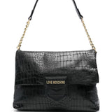 Mala tote bag Love Moschino relevo croco em preto