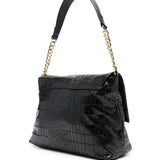 Mala tote bag Love Moschino relevo croco em preto