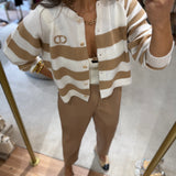 Cardigan de malha TWINSET às riscas branco e camel