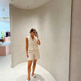 Kimo set with vest and shorts in beige