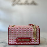 Pink and red Love Moschino bag in tweed fabric