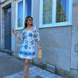 Twinset short dress with blue floral pattern