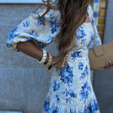Vestido corto con estampado floral azul de Twinset