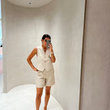 Kimo set with vest and shorts in beige