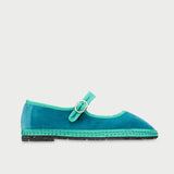Mary Jane Begonia Espadrilles in green and turquoise velvet
