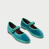 Mary Jane Begonia Espadrilles in green and turquoise velvet
