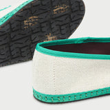 Cosette Slipper Espadrilles in white and turquoise linen
