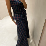 Conjunto de saia e colete em tartan Francisca