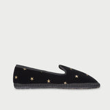 Ethel loafers in black velvet with gold stars