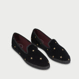 Ethel loafers in black velvet with gold stars