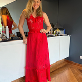Vestido largo de Cecilia Prado en malla de punto rojo