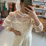 Beige Twinset long-sleeved blouse with lace and tulle