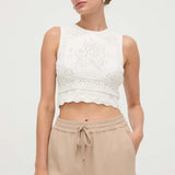 Twinset cropped top in white crochet