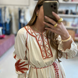 Long Scotch &amp; Soda linen dress with ethnic embroidery
