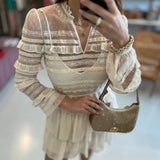 Beige Twinset short dress with lace and tulle