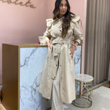 Beige Twinset trench coat with ruffles