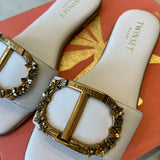 White leather Twinset sandal with flowery logo