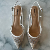 Lolacruz flat shoes in white leather with mesh and rhinestones