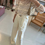 Pantalón ancho Twinset de lino beige con bolsillo lateral