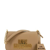 Mala de ombro Love Moschino em bege com logo metálico