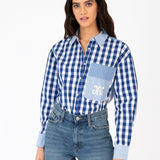 Sissina shirt with blue and white print